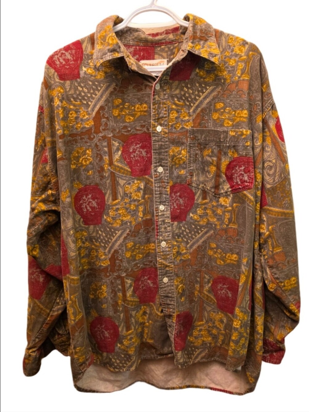 Vintage Equilibrium 90s Abstract Art Print Corduroy Shirt Made Canada L